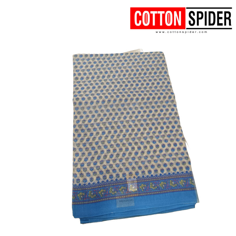 Fancy Cotton White  Saree with Blue Border - Image 2