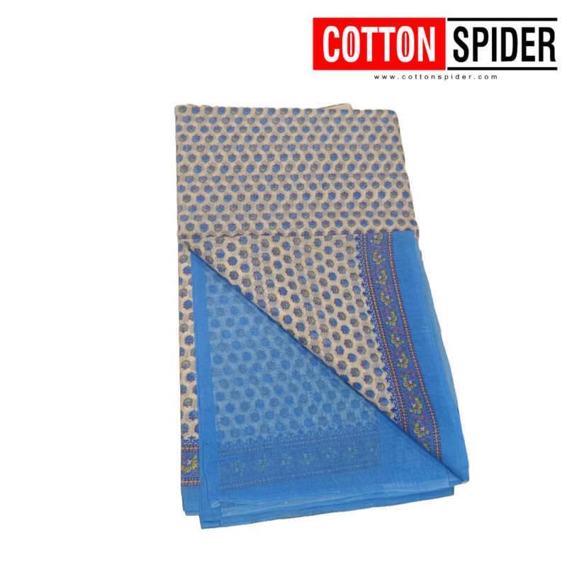 Fancy Cotton White  Saree with Blue Border - Image 3