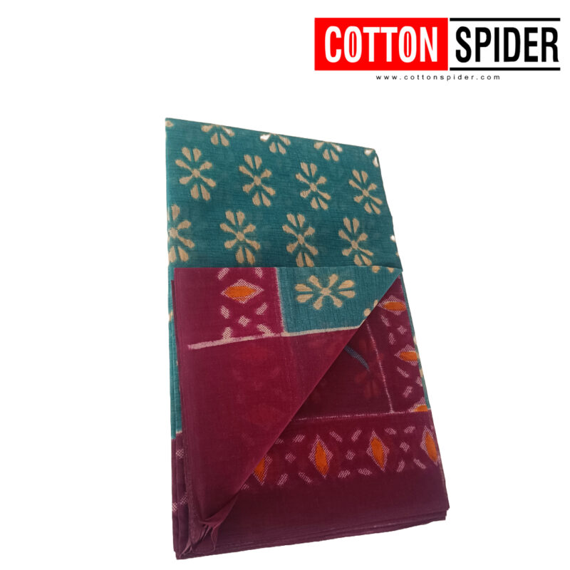 Fancy Cotton Blue  Saree with Violet Border - Image 3