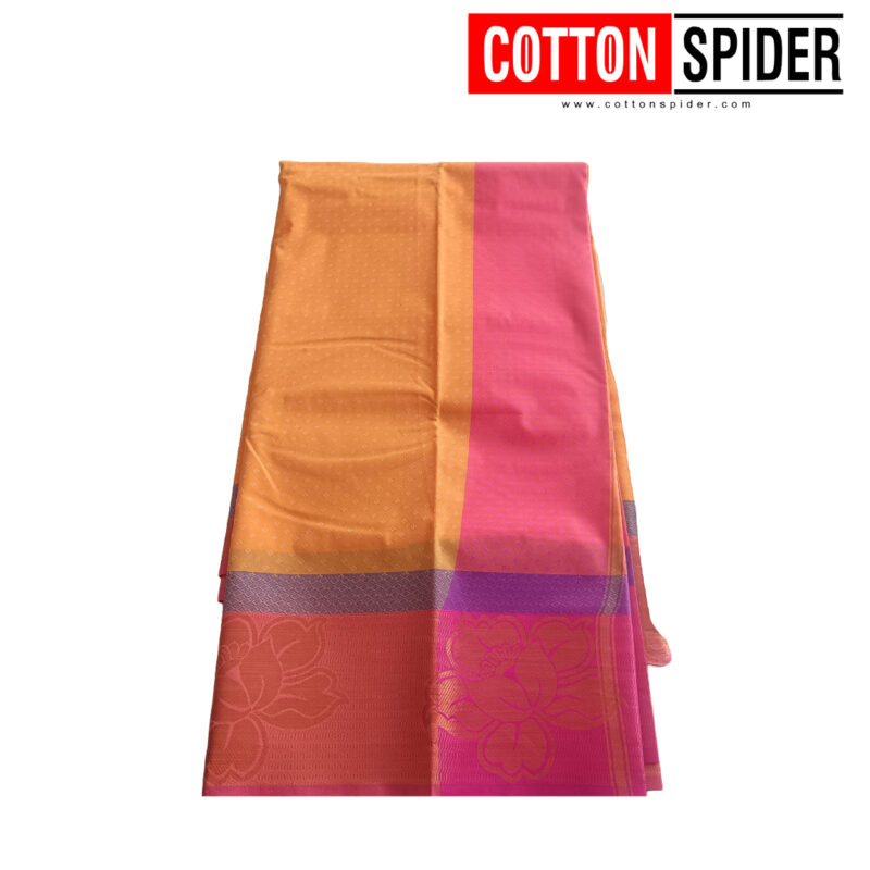 Bud Silk Yellow Saree with Pink Border - Image 2