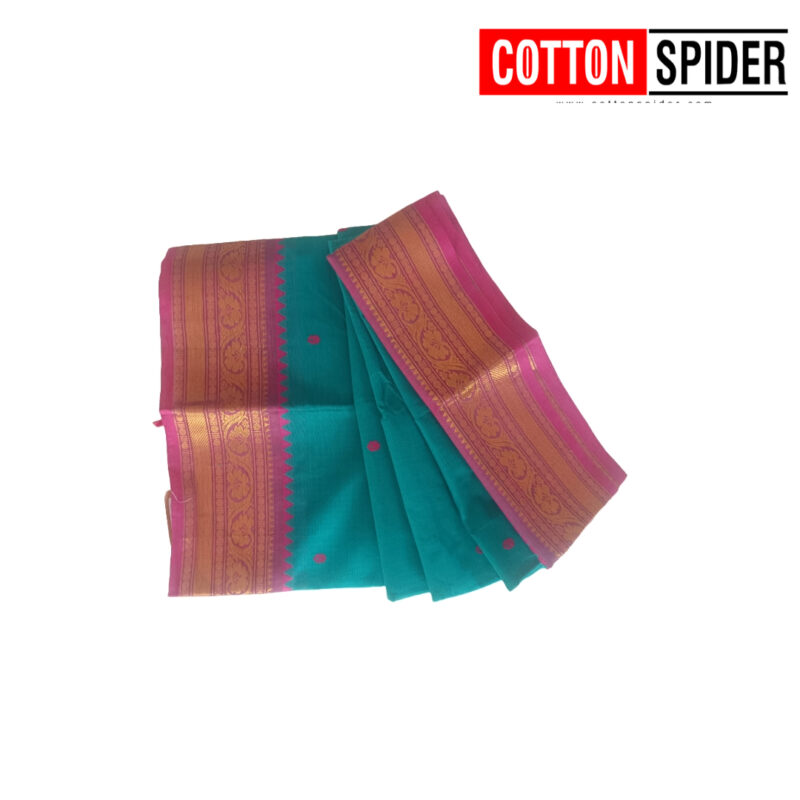 Chettinadu Blue Saree with Pink Border