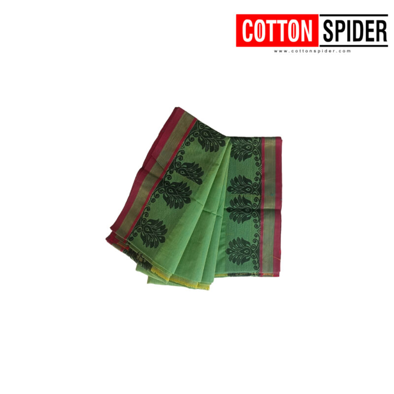 Chettinadu green Saree with Red Border