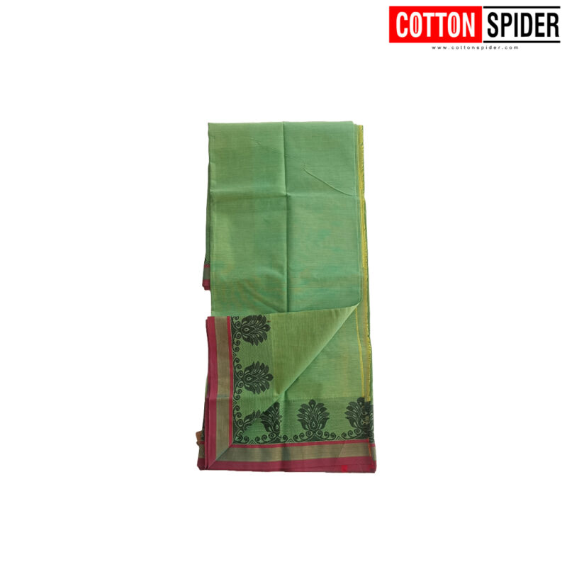Chettinadu green Saree with Red Border - Image 2