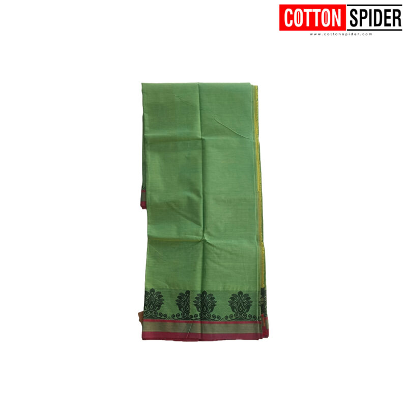 Chettinadu green Saree with Red Border - Image 3