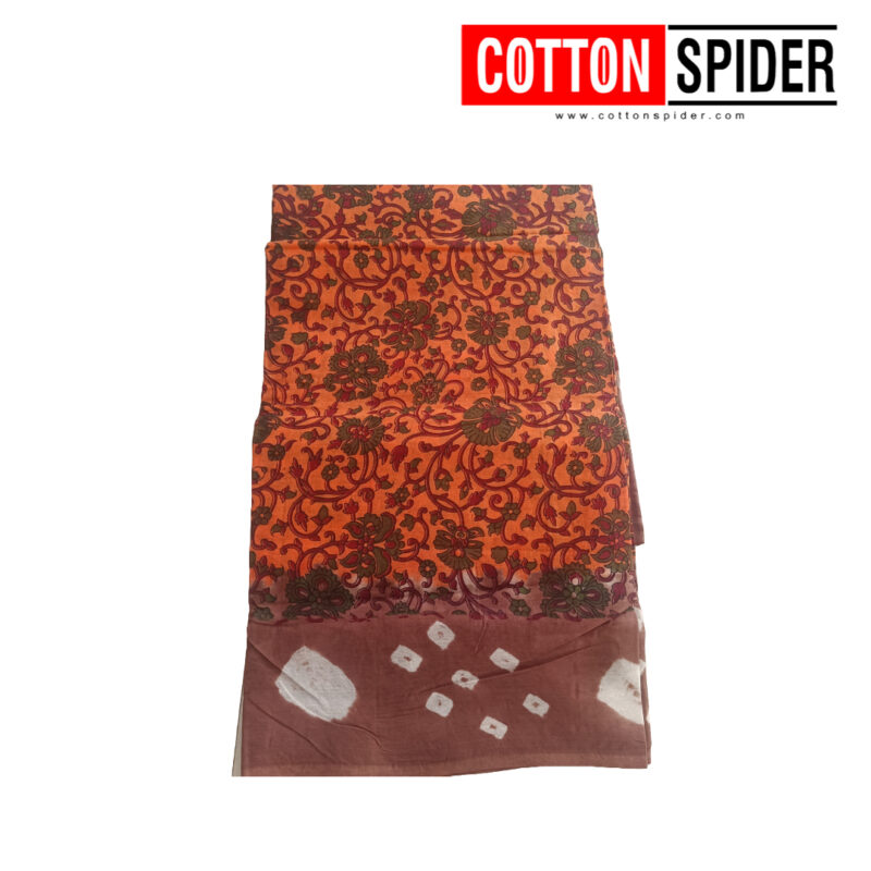 Chettinad  Orange Saree with  Brown Border - Image 2