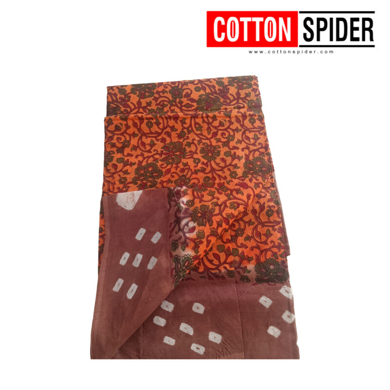 Chettinad  Orange Saree with  Brown Border - Image 3