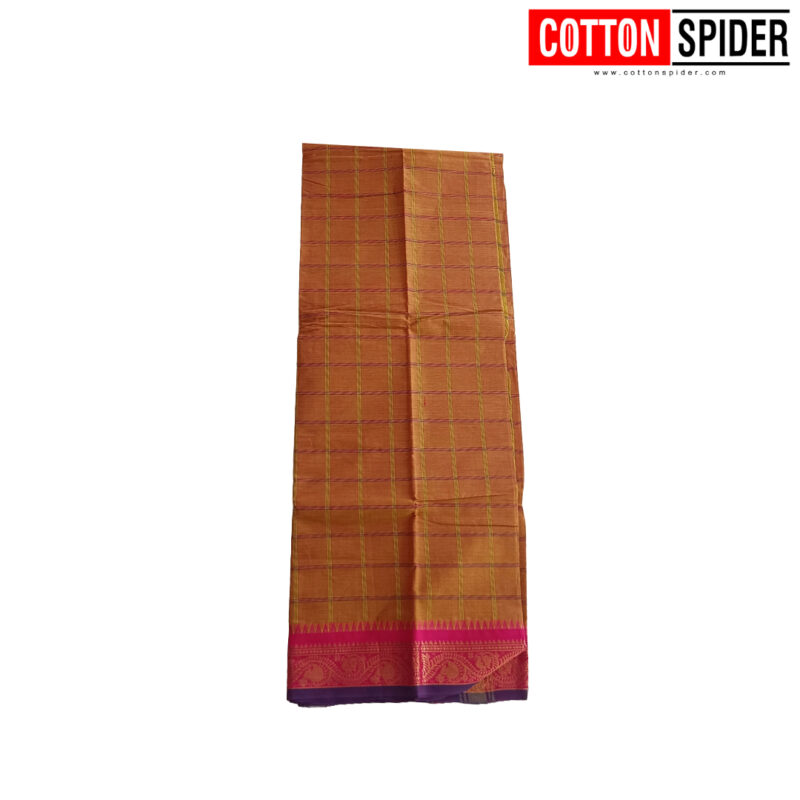 Chettinadu green saree with pink Border - Image 3