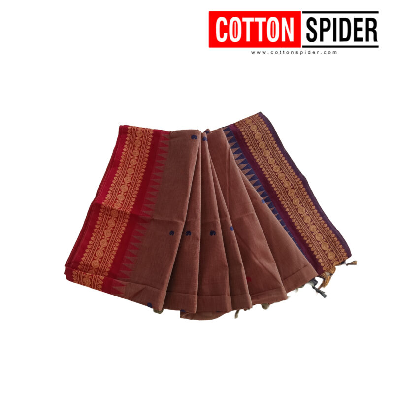 Chettinad  Brown Saree with  Red Border