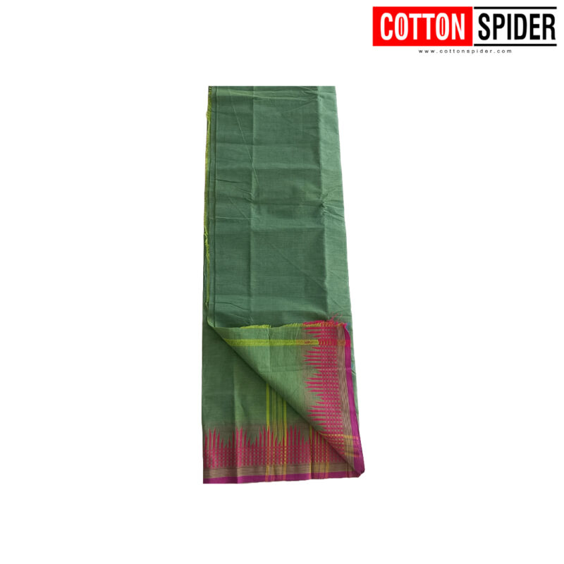 Chettinadu Green Saree with Pink Border - Image 2