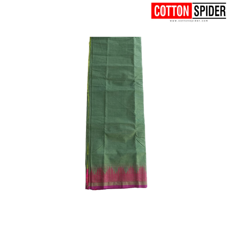 Chettinadu Green Saree with Pink Border - Image 3