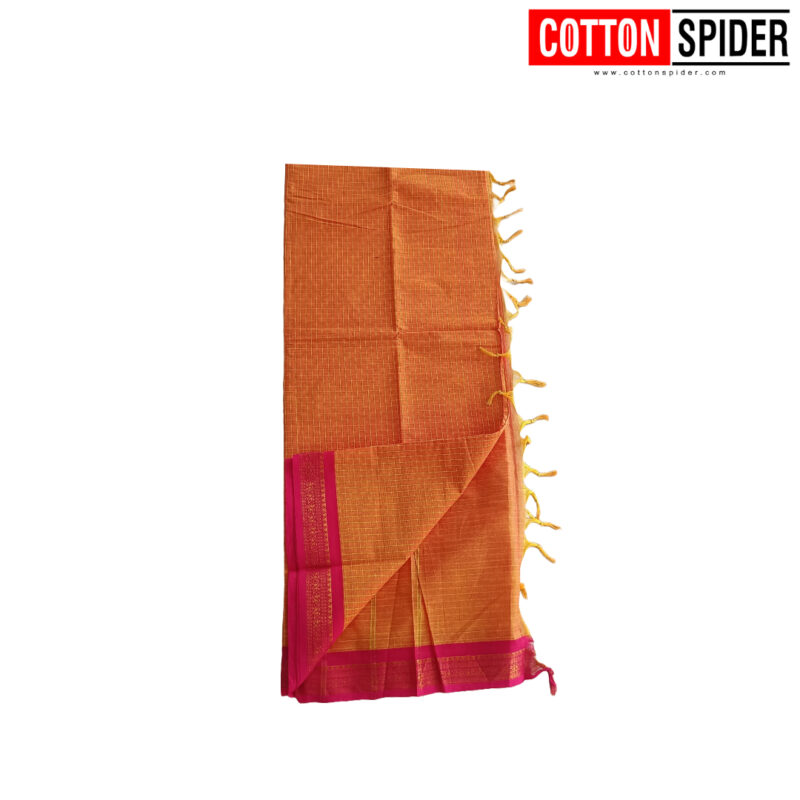 Chettinadu Yellow Saree with Pink Border - Image 2