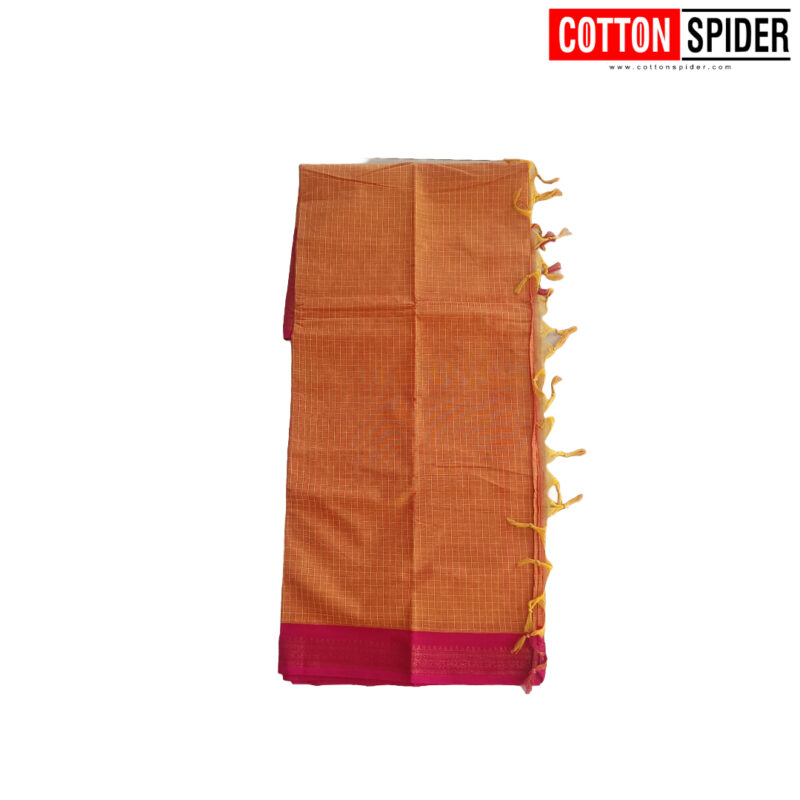 Chettinadu Yellow Saree with Pink Border - Image 3