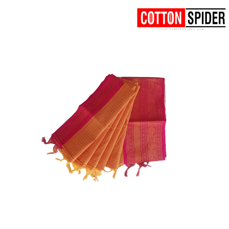 Chettinadu Yellow Saree with Pink Border