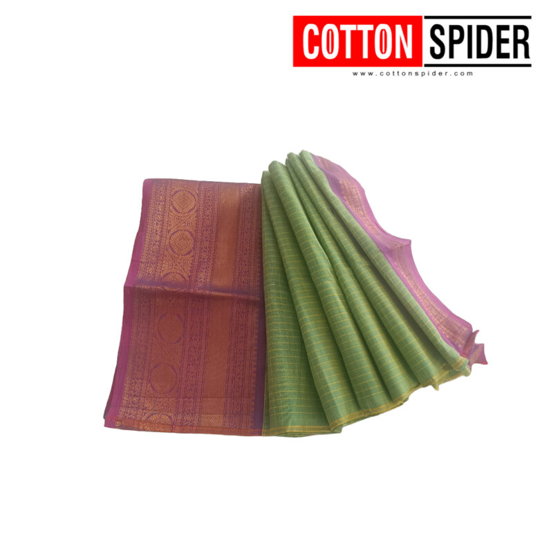 Chettinad  Green Saree with  Pink Border