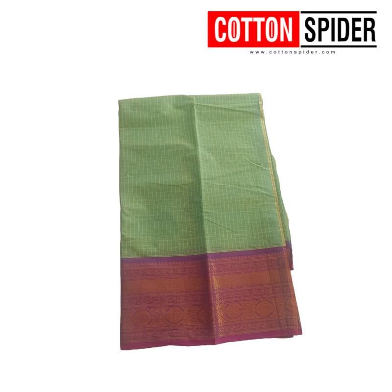 Chettinad  Green Saree with  Pink Border - Image 2
