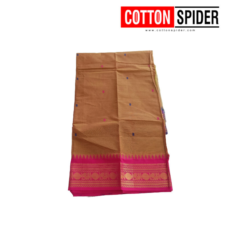 Chettinad  Green Saree with  Pink Border - Image 2