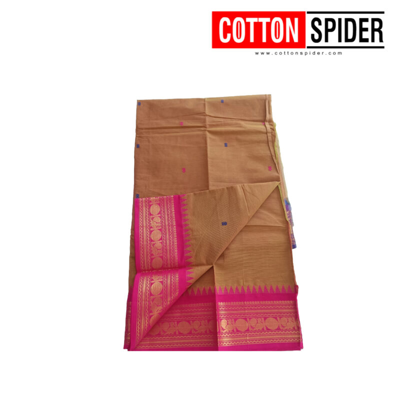 Chettinad  Green Saree with  Pink Border - Image 3