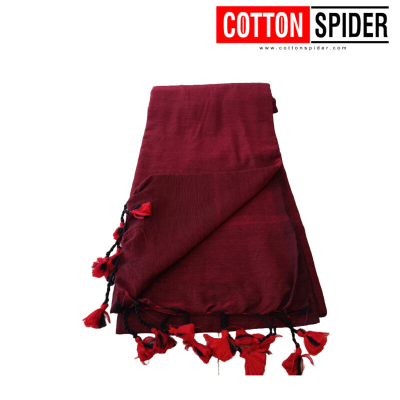Khadi  Dark Red Saree - Image 3