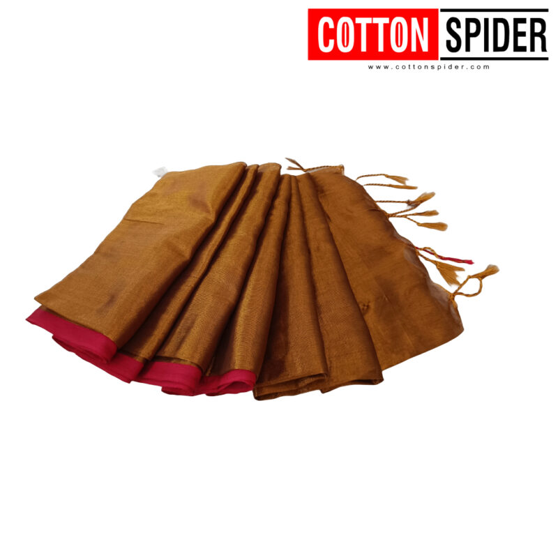 Khadi Tissue Yellow Saree with Pink Border