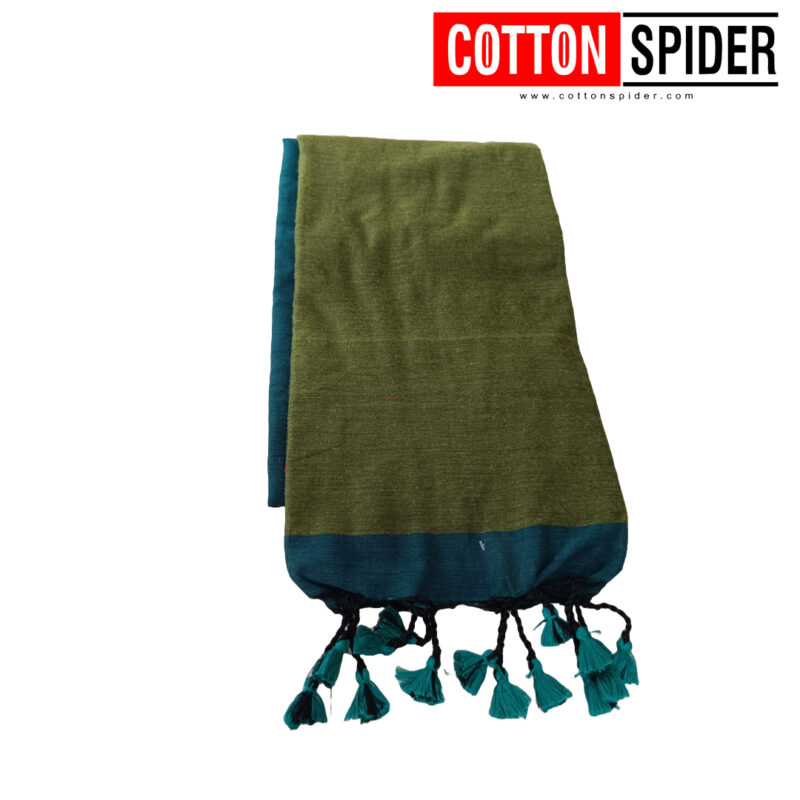 Khadi Sky Blue & Light Green Saree - Image 2