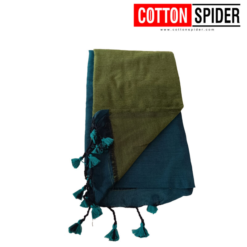 Khadi Sky Blue & Light Green Saree - Image 3