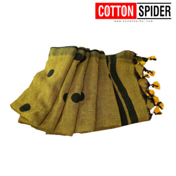 Khadi Milk Green Black Ball Saree