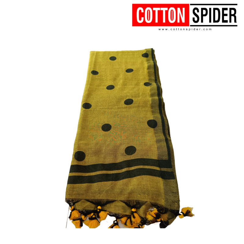 Khadi Milk Green Black Ball Saree - Image 3