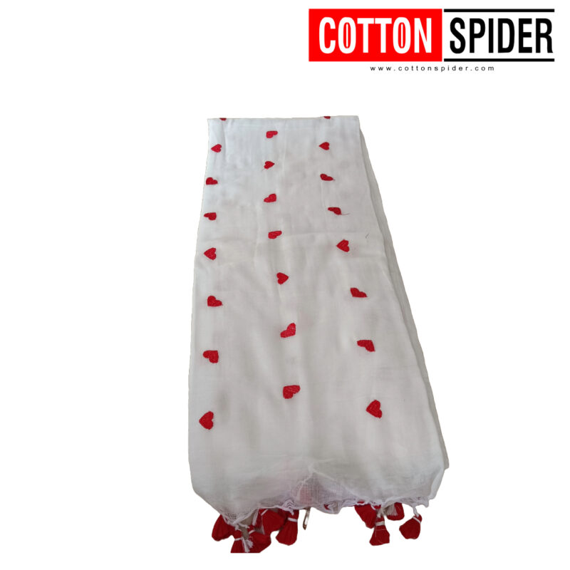 Khadi White & Red Heart Saree - Image 2