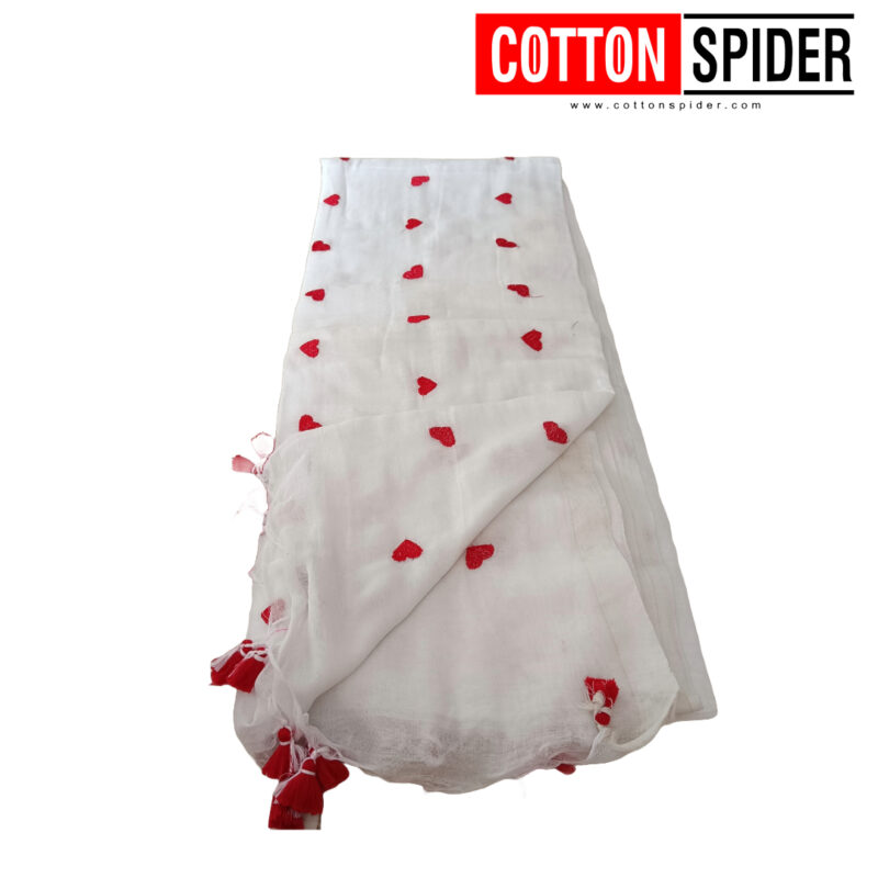 Khadi White & Red Heart Saree - Image 3
