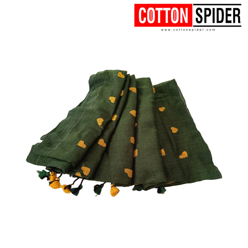 Khadi Green & Yellow Heart Saree