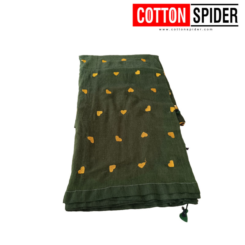 Khadi Green & Yellow Heart Saree - Image 2