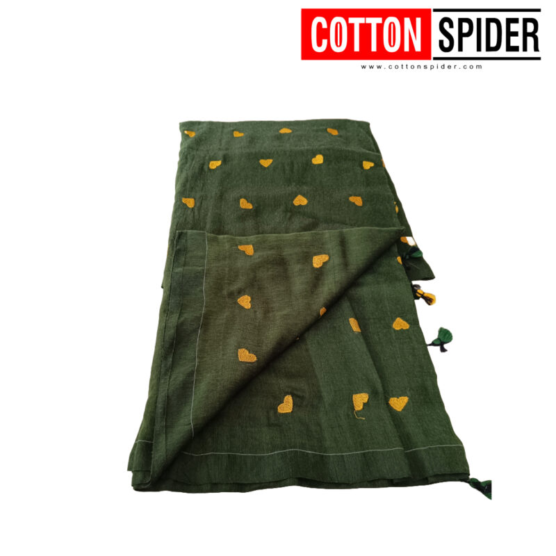 Khadi Green & Yellow Heart Saree - Image 3