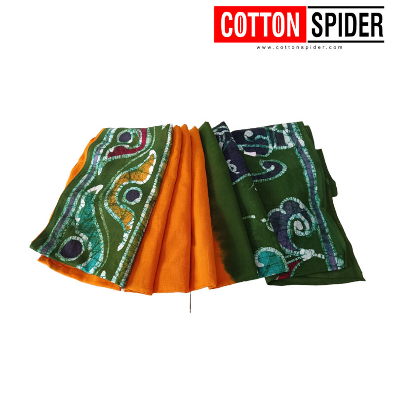 Khadi Yellow & Green Elephant  Design Saree