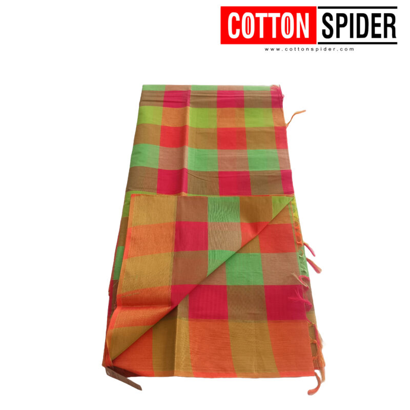 Negamam Red & Green Checked Saree - Image 3