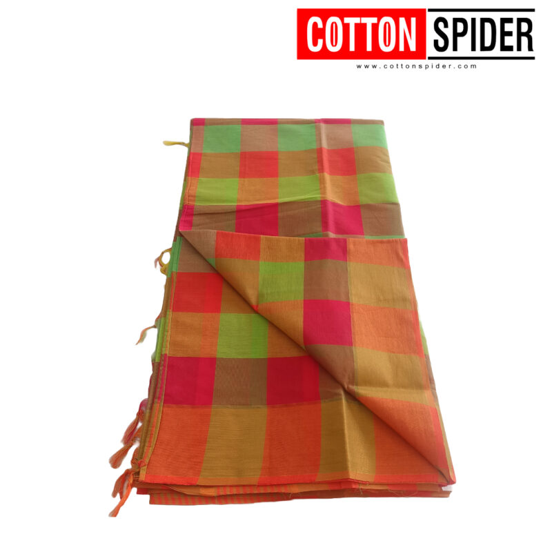 Negamam Red & Green Checked Saree - Image 3