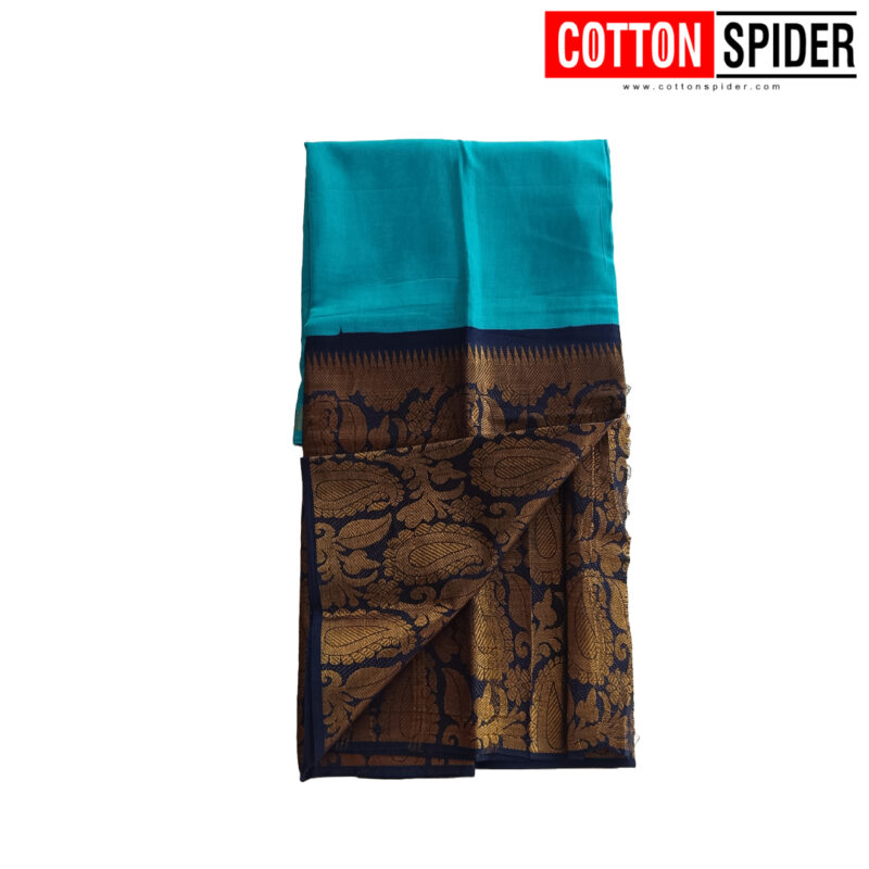 Sungudi Blue Saree with Dark Blue Border - Image 2