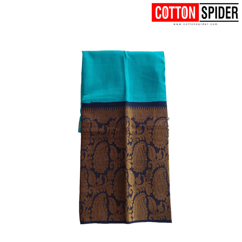 Sungudi Blue Saree with Dark Blue Border - Image 3