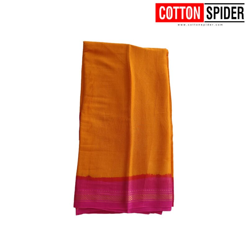 Sungudi  Yellow Saree with Pink Border - Image 3