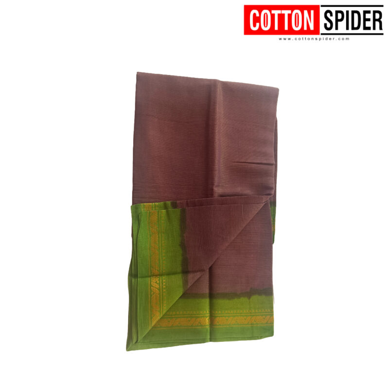 Sungudi Brown Saree with Green Border - Image 2