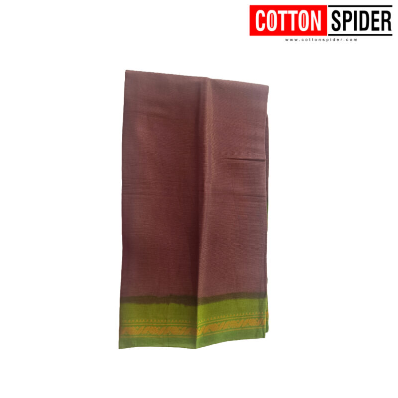 Sungudi Brown Saree with Green Border - Image 3