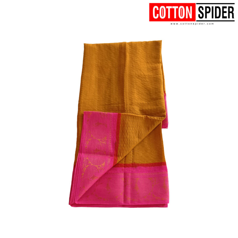 Sungudi  Yellow Saree with Pink Border - Image 2