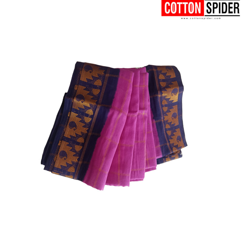 Sungadi Dark Pink with Dark Blue Border Saree