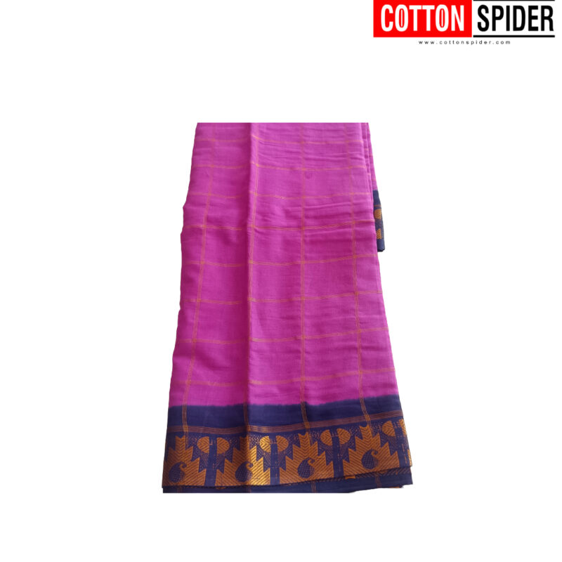 Sungadi Dark Pink with Dark Blue Border Saree - Image 2