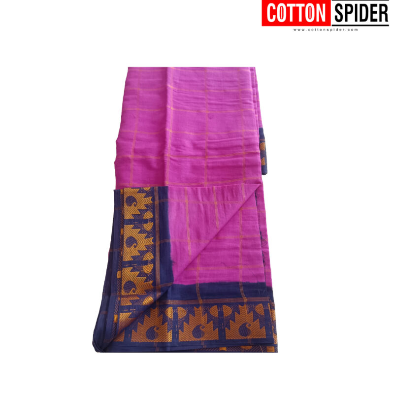 Sungadi Dark Pink with Dark Blue Border Saree - Image 3