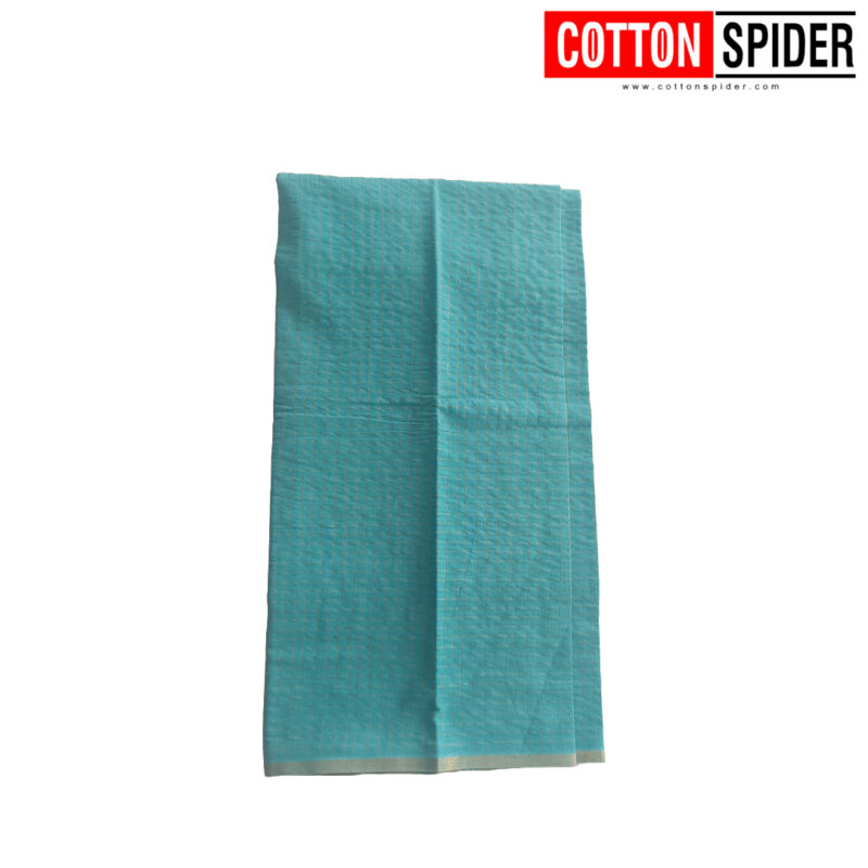 Sungudi Light Blue Saree with Grey Border - Image 3