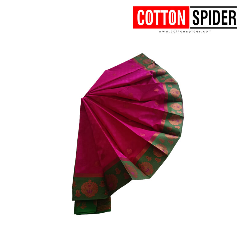 Soft Silk Pink Saree with Green Border - Image 2