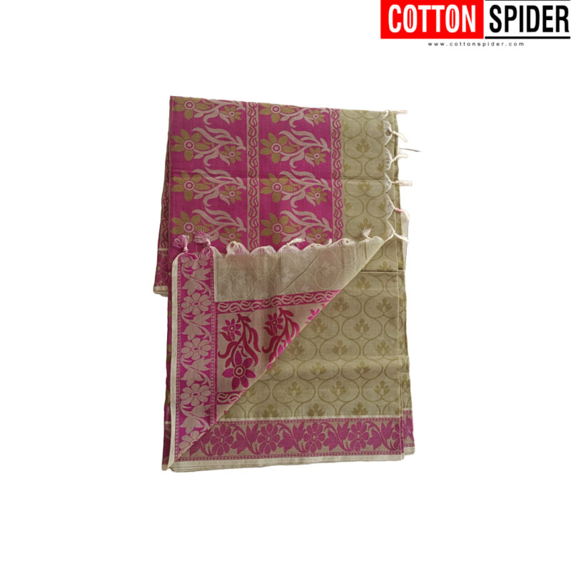 Emboster Olive Green with  Diffrent Pink Design Saree - Image 2