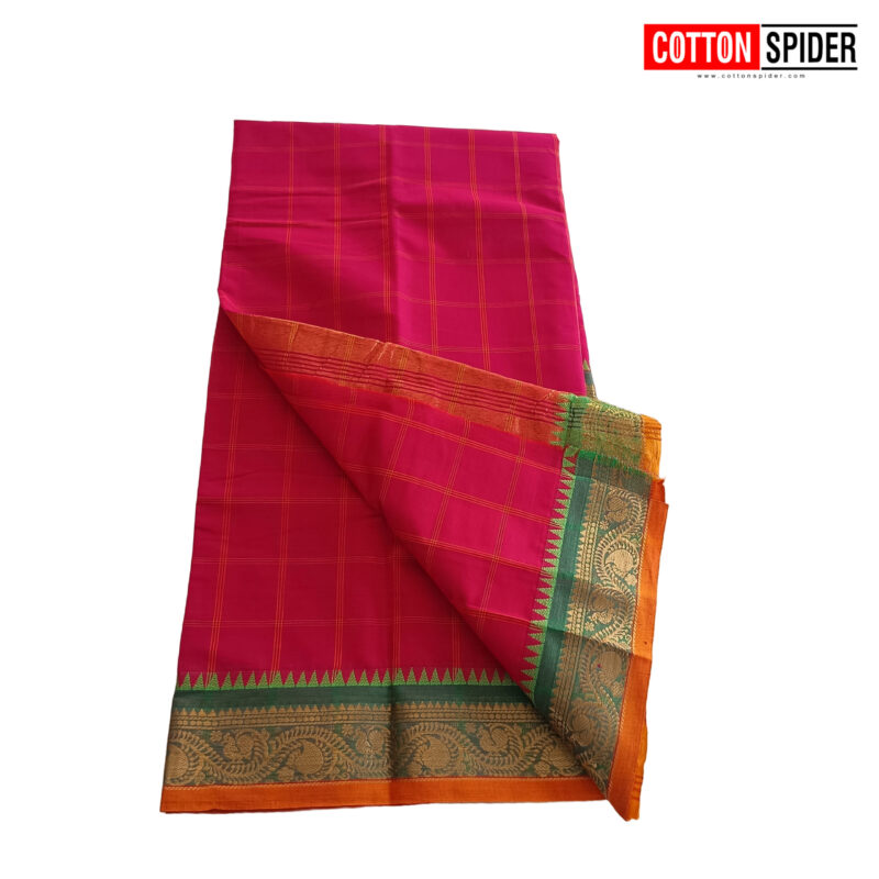 Chettinad Pink with Green Design & Yellow Border - Image 2