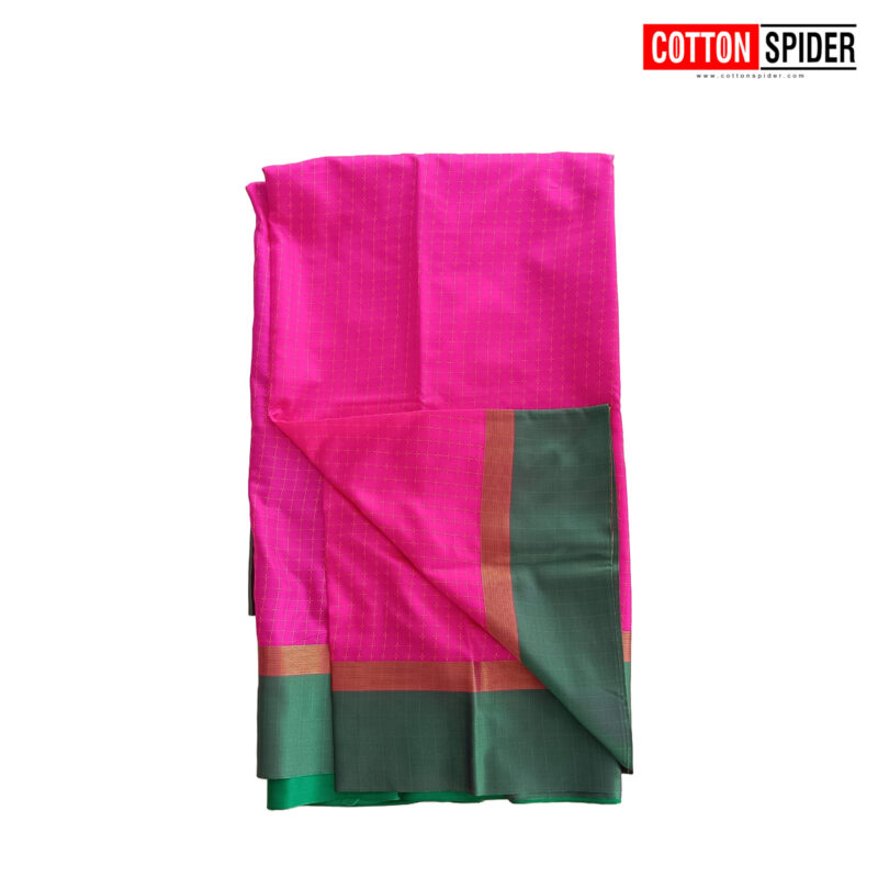Arani Silk Pink with Green Border Saree - Image 3