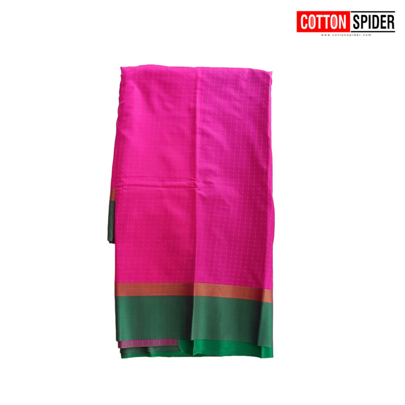 Arani Silk Pink with Green Border Saree - Image 2